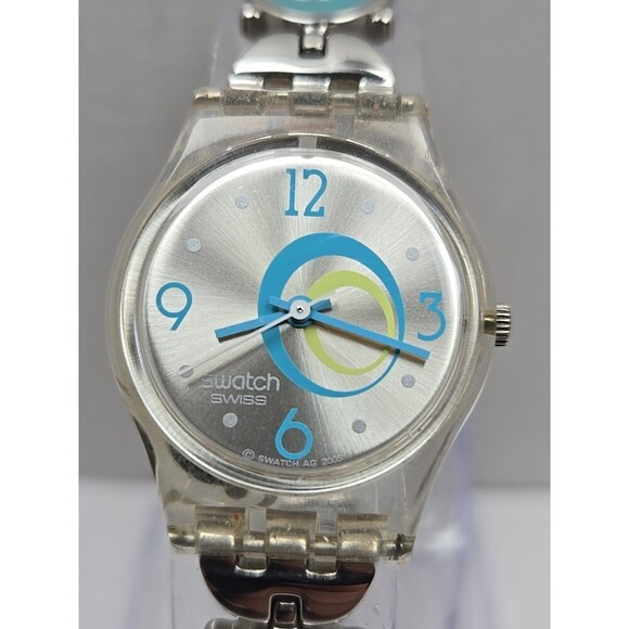 Swatch Check Pea LK267G Womens 25mm Clear Case Silver Bracelet Swiss New Battery - Picture 4 of 11